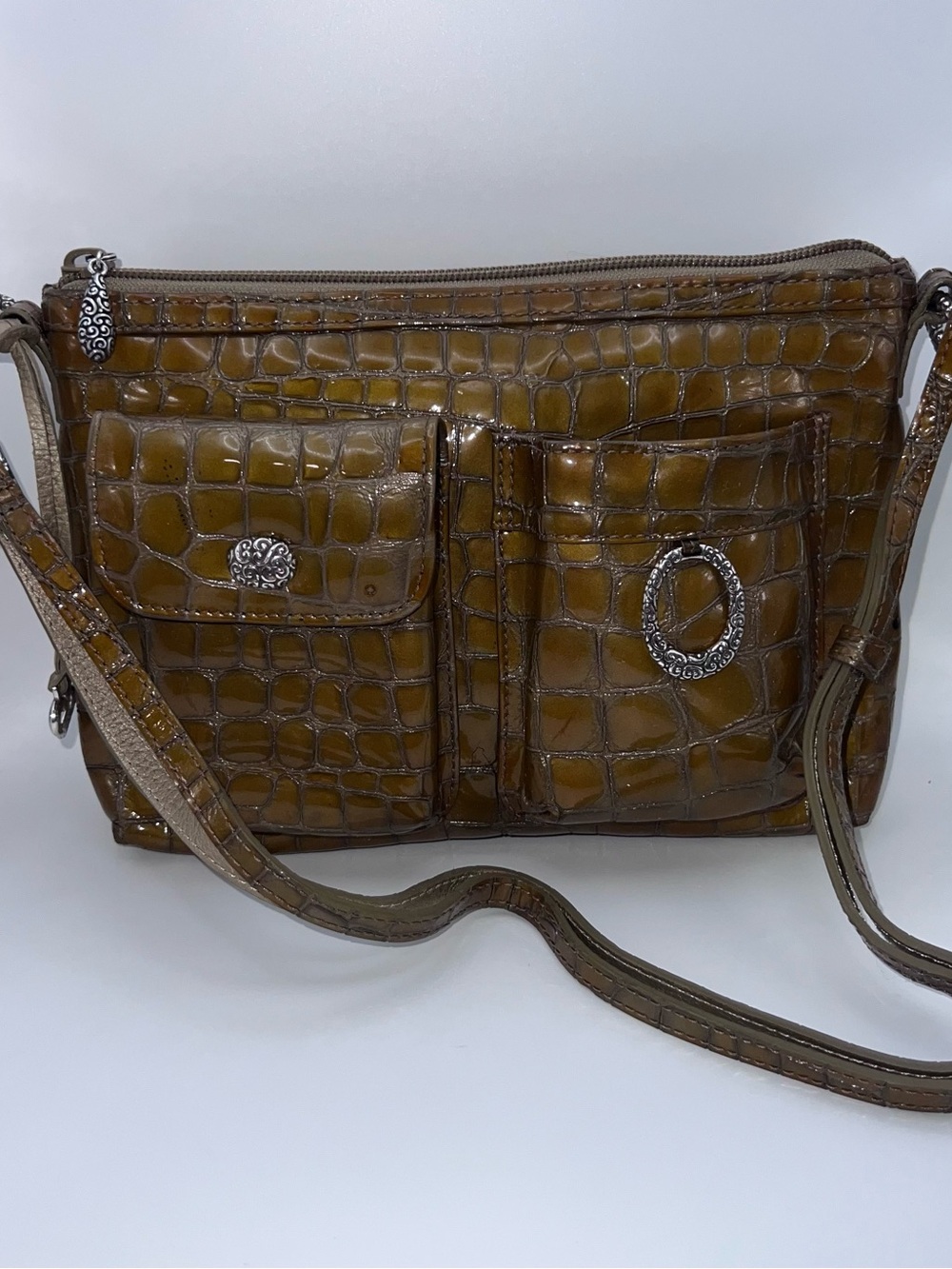 Brighton Brown Croc-Embossed Crossbody Bag with Front Pockets